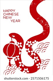 Chinese Zodiac: Year of the Snake Celebration. Lunar New Year Concept. One color Simplified Design, Hand-Drawn Image, Not AI