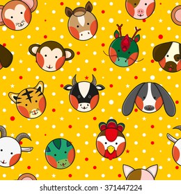 Chinese Zodiac Yellow Gold Polka Dot Background Vector Illustration