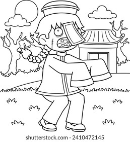 Chinese Zombie Coloring Page for Kids