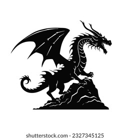 Chinese's Dragon Year vector silhouette of dragon black illustration isolated on white 2024 symbol logo