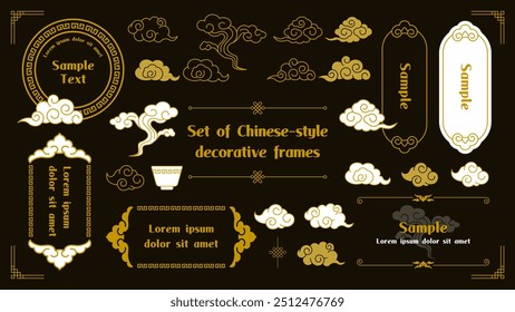 Chinese-style design set. frames, decorations, headlines, New Year materials