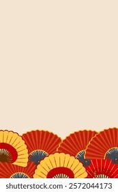 Chiness New Year with china fan red,yellow beautiful pattern desing for background,wallpaper,backdrop,template style