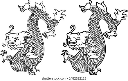 Chinesse dragon, outline vector graphics. Vector illustration