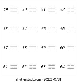 Hexagramas partidos de un libro de cambios, 49-64 puertas de diseño humano. Para presentaciones, materiales educativos. Ilustración del vector 
