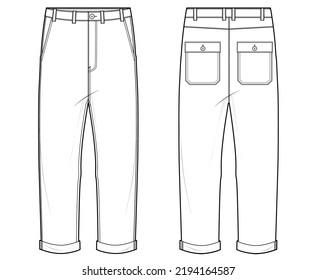 Chino Pant Flat Sketch Mens Rolled Stock Vector (Royalty Free ...