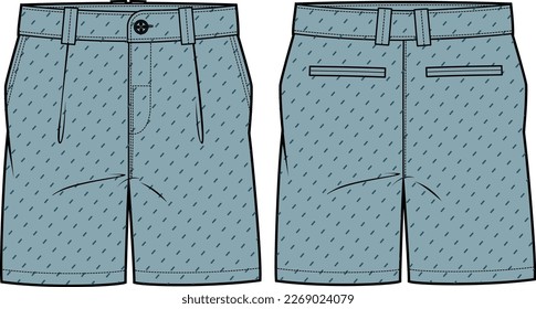 Chino sartorial suit Shorts design flat sketch vector illustration, formal shorts concept with front and back view, printed walking bermuda shorts design illustration