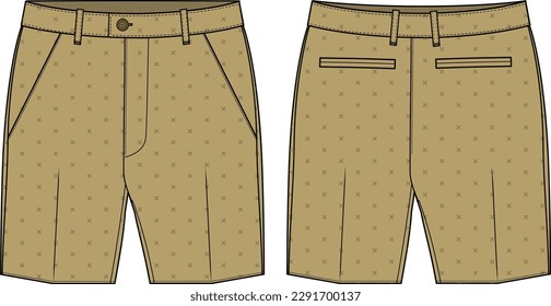 Chino sartorial suit Shorts design flat sketch vector illustration, formal shorts concept with front and back view, printed walking bermuda shorts design illustration