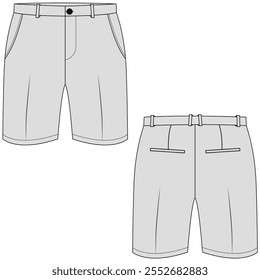 Ilustración vectorial de pantalones cortos chinos. Maqueta de pantalón editable	