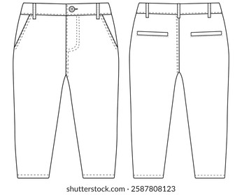 Chino trousers. baby Boys boyes formal trouser pant vector front and back view flat sketch fashion  vector illustration