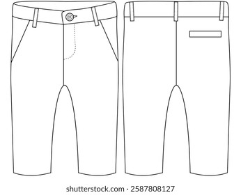 Chino trousers. baby Boys boyes formal trouser pant vector front and back view flat sketch fashion  vector illustration