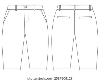 Chino trousers. baby Boys boyes formal trouser pant vector front and back view flat sketch fashion  vector illustration