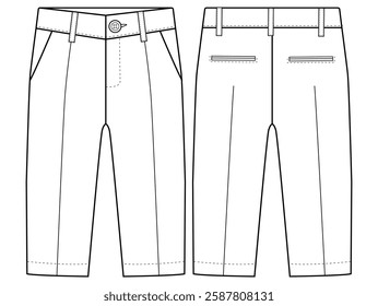 Chino trousers. baby Boys boyes formal trouser pant vector front and back view flat sketch fashion  vector illustration