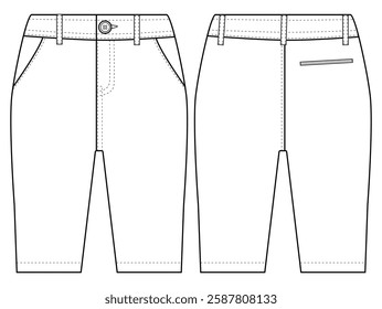 Chino trousers. baby Boys boyes formal trouser pant vector front and back view flat sketch fashion  vector illustration