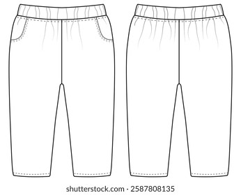 Chino trousers. baby Boys boyes formal trouser pant vector front and back view flat sketch fashion  vector illustration