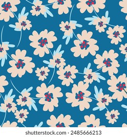 Chinoiserie inspired. Vintage floral illustration. Blue and white oriental eastern asian seamless pattern