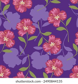 Chinoiserie inspired. Vintage floral illustration. Blue and white oriental eastern asian seamless pattern
