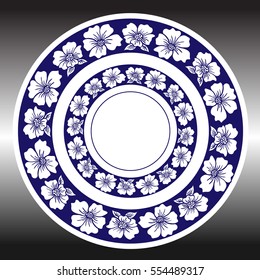 Chinoiserie vector, Plate Pottery Hand Drawing Vector! This vector set includes a variety of hand-drawn flowers in Blue on white colors, perfect for creating vintage-inspired wall art and decoration