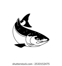 Logotipo de Salmão Chinook, Preto e Chinook Salmão peixe saltando para fora da água, Ótimo para sua atividade de pesca de Salmão Chinook.