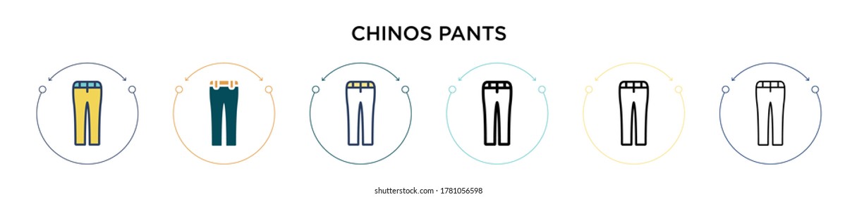 Chinos pants icon in filled, thin line, outline and stroke style. Vector illustration of two colored and black chinos pants vector icons designs can be used for mobile, ui, web