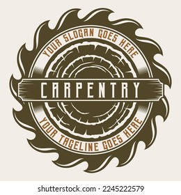 Chinsaw Carpentry Wood Workers Vintage Logo Template Badge Label Illustration Vector Design