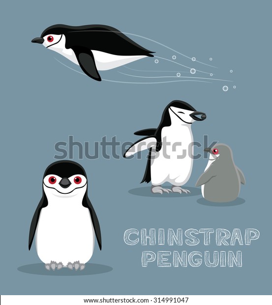 Vektor Stok Chinstrap Penguin Cartoon Vector Illustration (Tanpa