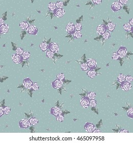 Chintz Ditsy Rose Seamless Repeat Pattern - Violet and Green