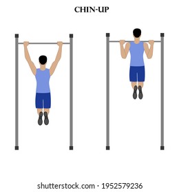 Chin-up exercise workout vector illustration on the white background. Vector illustration