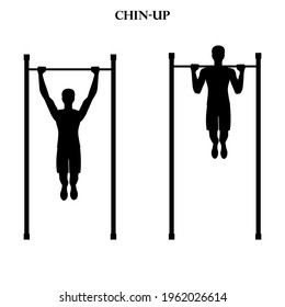 Chin-up exercise workout vector illustration silhouette on the white background. Vector illustration