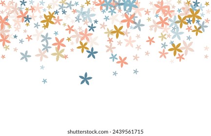 Chionodoxa abstract flowers vector illustration. Pretty field bloom shapes scattered. Birthday card motif. Flat flowers Chionodoxa minimal blossom. Striped petals.