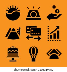 chip, accident, lifestyle, sky, increase and object icon vector set. Flat vector design with filled icons. Designed for web and software interfaces