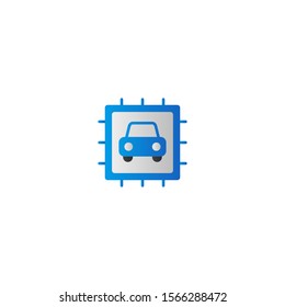 Chip AI Automobile Technology Smart Car Flat Icon Vector