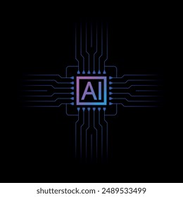 chip and artificial intelligence concept on dark background. artificial intelligence logo. Colorful AI logo for technology, business, education world