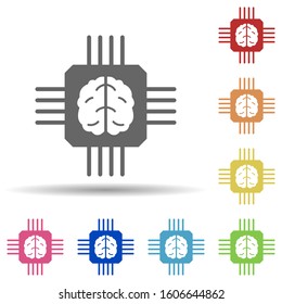 Chip, brain, intelligent system in multi color style icon. Simple glyph, flat vector of business icons for ui and ux, website or mobile application