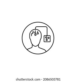 Chip in the brain, medical technology  , neural chip simple thin line icon vector illustration