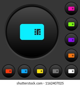 Chip card dark push buttons with vivid color icons on dark grey background