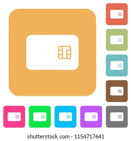 Chip card flat icons on rounded square vivid color backgrounds.