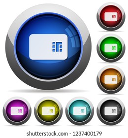 Chip card icons in round glossy buttons with steel frames