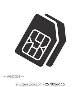 chip card phone, dual sim icon, prepaid number, flat vector illustration