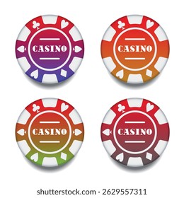Chip with card suits. Vector 3d clipart isolated on white background.