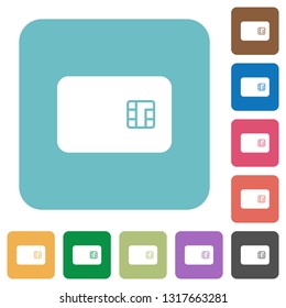 Chip card white flat icons on color rounded square backgrounds