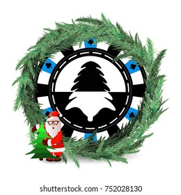 chip casino poker is New Year. Christmas tree and Santa Claus. blue chip. illustration for your design with a Christmas wreath