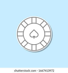 Chip in the casino sticker icon. Simple thin line, outline vector of web icons for ui and ux, website or mobile application
