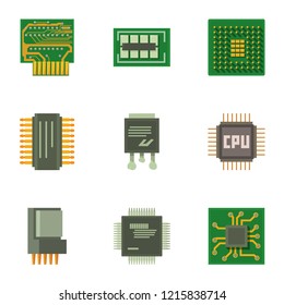 Chip circuit icons set. Cartoon set of 9 chip circuit vector icons for web isolated on white background