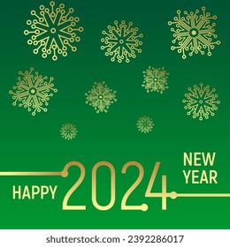 Chip circuit style new year 2024 card concept with techno snowflakes. Square greeting card template for IT technologies, technical , electronic, digital, system integration companies.