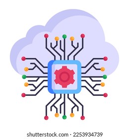 Chip and cloud showing the concept of cloud processor flat icon 