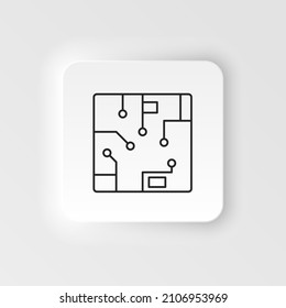 Chip, computer icon - Vector. Artificial intelligence neumorphic style vector icon
