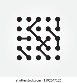 Chip computer line art, molecule circle, network link and black vector