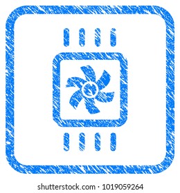 Chip Cooling rubber seal stamp watermark. Icon vector symbol with grunge design and corrosion texture inside rounded rectangle. Scratched blue sticker on a white background.