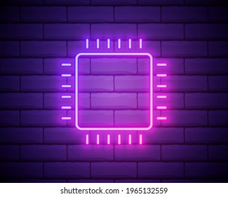 Chip, core neon icon. Simple thin line, outline vector of web design development icons for ui and ux, website or mobile application isolated on brick wall.