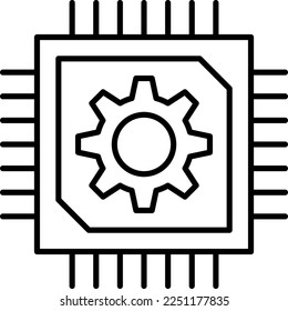 Chip, cpu, hardware vector icon on transparent background. Outline Chip, cpu, hardware vector icon
